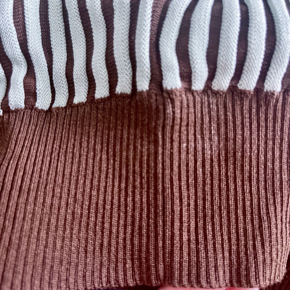 Zara Brown and White Striped V-Neck Sweater - Picture 8 of 8